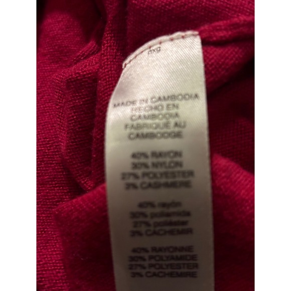 Chicos Red V-Neck Sweater Cashmere Blend Herringbone Trim 3/4 Sleeve Size 1 M - Picture 3 of 4